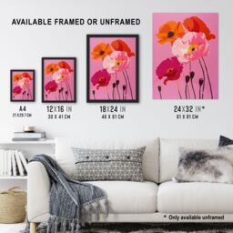 Artery8 Wall Art Print Poppy Flower Blooms Orange Pink Floral Design Art Framed Poster in Black - Size: A4 - thumbnail 3