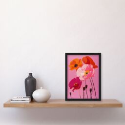 Artery8 Wall Art Print Poppy Flower Blooms Orange Pink Floral Design Art Framed Poster in Black - Size: A4 - thumbnail 4