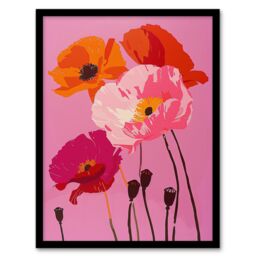 Artery8 Wall Art Print Poppy Flower Blooms Orange Pink Floral Design Art Framed Poster in Black - Size: A4 - thumbnail 1