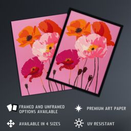 Artery8 Wall Art Print Poppy Flower Blooms Orange Pink Floral Design Art Framed Poster in Black - Size: A4 - thumbnail 2