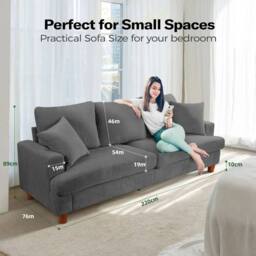 Dprodo Deep 3 Seat Sofa, 220cm Mid Century Modern Couches in Grey - thumbnail 6