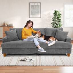 Dprodo Deep 3 Seat Sofa, 220cm Mid Century Modern Couches in Grey - thumbnail 7