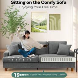 Dprodo Deep 3 Seat Sofa, 220cm Mid Century Modern Couches in Grey - thumbnail 2
