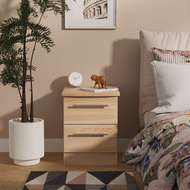 Ready Assembled 2 U Carlton 2 Drawer Bedside Cabinet (Ready Assembled) in Light Oak - Size: Small - image 1