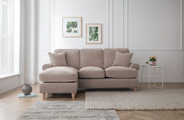 The Great Sofa Company Ezra Left Hand Velvet Chaise Sofa - Scroll Arm in Taupe - Size: Medium - image 1