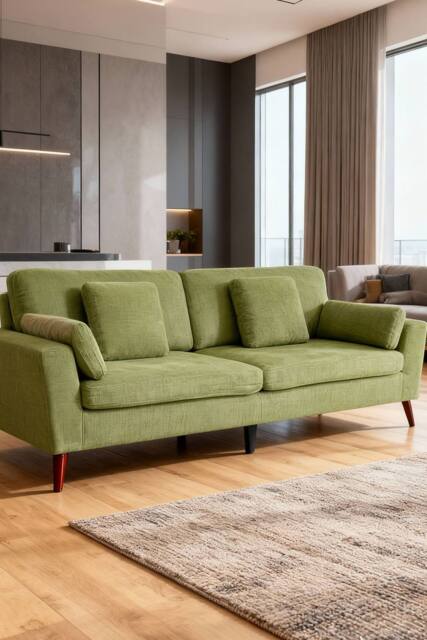 Living and Home 2-Seater Chenille Upholstered Sofa with Pillows in Green - image 1