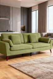 Living and Home 2-Seater Chenille Upholstered Sofa with Pillows in Green