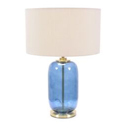 ValueLights Leigh Fabric Drum Shade with Navy Blue Glass & Gold Trim Table Lamp in Nude - thumbnail 2