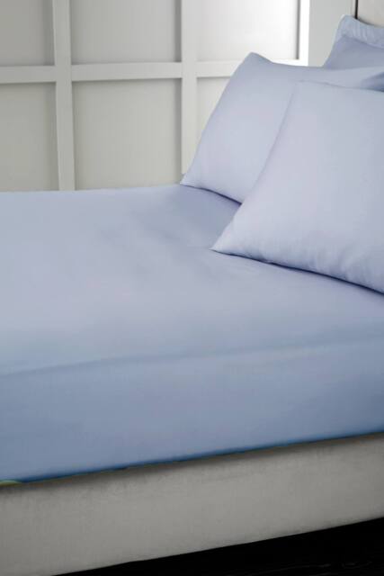 Bianca 400 Thread Count Cotton Sateen 36cm Depth Sheet in Blue - Size: Single Fitted - image 1