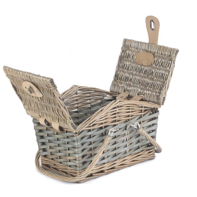 Red Hamper Wicker Poplar Antique Wash Swing Handle Picnic Basket in Grey - image 1