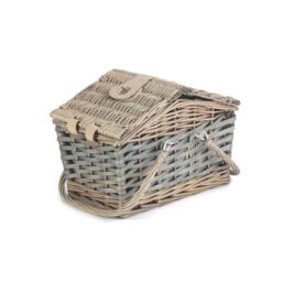 Red Hamper Wicker Poplar Antique Wash Swing Handle Picnic Basket in Grey - thumbnail 3