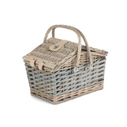 Red Hamper Wicker Poplar Antique Wash Swing Handle Picnic Basket in Grey - thumbnail 2