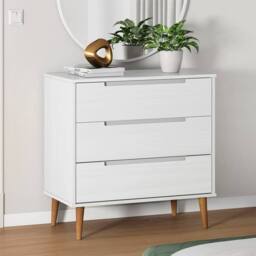 Berkfield Home Drawer Cabinet MOLDE White 80x40x80 cm Solid Wood Pine - Size: 80 x 40 x 80 cm - thumbnail 1