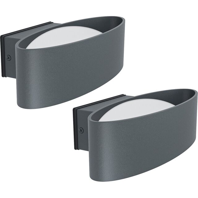 Loops 2 PACK IP44 Outdoor Wall Light Anthracite Aluminium & Steel 10W LED in Metallics - image 1