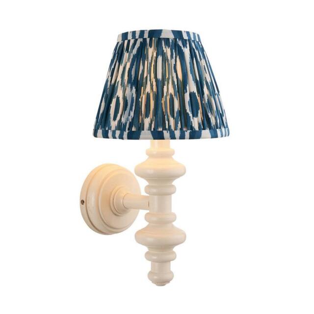 Netlighting Carnaby Almond White Wall Light Blue Fabric Ikat Shade 20cm B22 - image 1