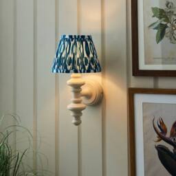 Netlighting Carnaby Almond White Wall Light Blue Fabric Ikat Shade 20cm B22 - thumbnail 2