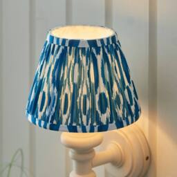 Netlighting Carnaby Almond White Wall Light Blue Fabric Ikat Shade 20cm B22 - thumbnail 4