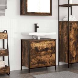 Berkfield Home Bathroom Basin Cabinet with Drawers Smoked Oak 60x34.5x60 cm in Brown - thumbnail 2