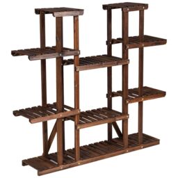 Costway 9 Tier Wood Plant Stand Carbonized Plants Display Rack Flower Shelf in Natural - thumbnail 5