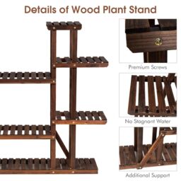 Costway 9 Tier Wood Plant Stand Carbonized Plants Display Rack Flower Shelf in Natural - thumbnail 3