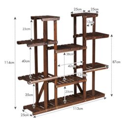 Costway 9 Tier Wood Plant Stand Carbonized Plants Display Rack Flower Shelf in Natural - thumbnail 6