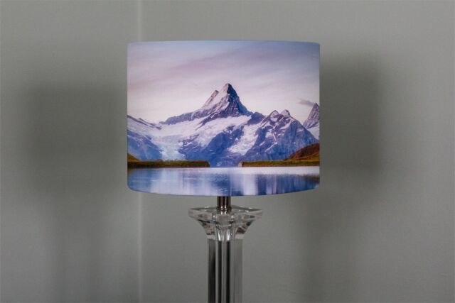 Benjamin Tate Design panoramic view of the mt schreckhorn & wetterhorn ceiling lamp shade in Natural