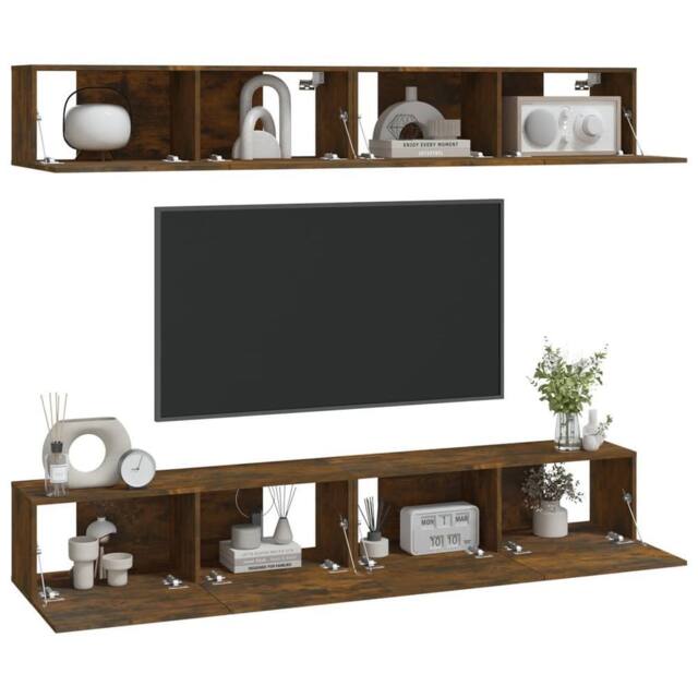 Berkfield Home Wall TV Cabinets 4 pcs Smoked Oak 100x30x30 cm in Brown - Size: 100 x 30 x 30 cm - image 1