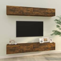 Berkfield Home Wall TV Cabinets 4 pcs Smoked Oak 100x30x30 cm in Brown - Size: 100 x 30 x 30 cm - thumbnail 2