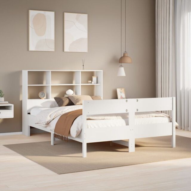 Berkfield Home Bookcase Bed without Mattress White 160x200cm Solid Wood Pine - Size: 160x200 cm - image 1