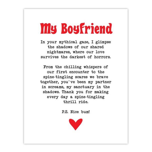 "Artery8 Love Poem Horror Fan Boyfriend Romantic Poetry Wall Art Print in White - Size: W24"" x H32""" - image 1