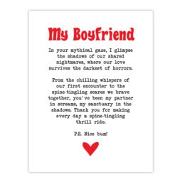 "Artery8 Love Poem Horror Fan Boyfriend Romantic Poetry Wall Art Print in White - Size: W24"" x H32""" - thumbnail 1