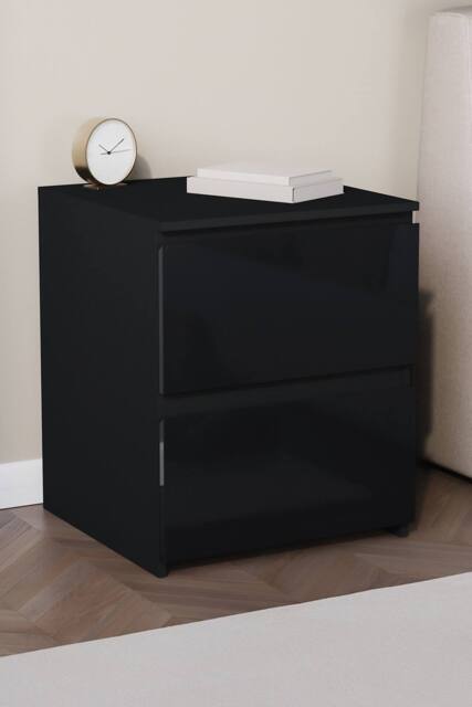 Home Discount Vida Designs Glinton 'HIGH GLOSS 2 Drawer Bedside Chest' Storage Bedroom Furniture in Black - image 1