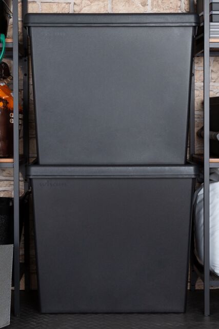 Wham Bam 2 x 92L Stackable Plastic Storage Box & Lid in Black - image 1
