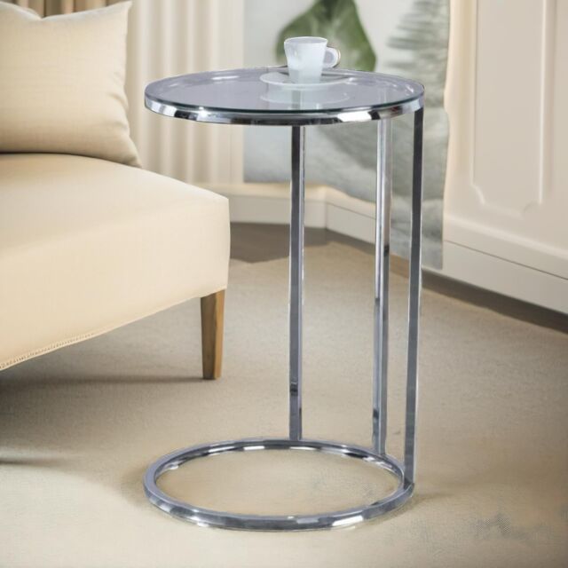 Pirlo Plush C Shaped Side Table Chrome Living Room Furniture in Silver - image 1
