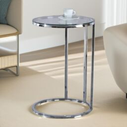 Pirlo Plush C Shaped Side Table Chrome Living Room Furniture in Silver - thumbnail 2