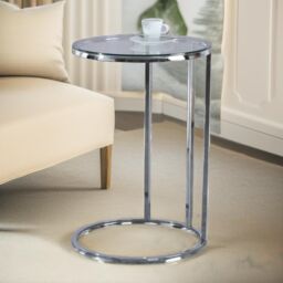Pirlo Plush C Shaped Side Table Chrome Living Room Furniture in Silver