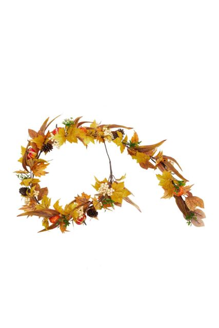 H&O Direct 180cm Halloween Artificial White Berry Pumpkin Maple Leaf Vine Decoration in Yellow - image 1