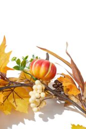 H&O Direct 180cm Halloween Artificial White Berry Pumpkin Maple Leaf Vine Decoration in Yellow - thumbnail 2