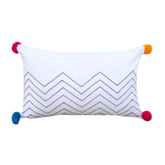 Harfi Women's Chevron White Pillow Cover With Zig Zag Embroidery - image 1