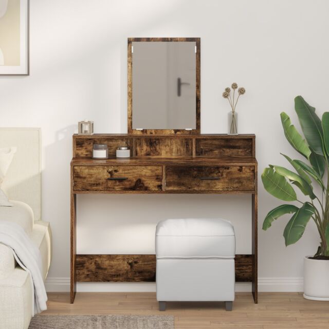 Berkfield Home Dressing Table with Drawers - Smoked Oak, 100x41x140 cm in Brown - Size: 100 x 41 x 140 cm - image 1