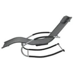 EONLION Grey Garden Sun Lounger Rocking Recliner Chair with Pillow - thumbnail 4