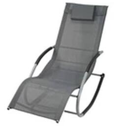 EONLION Grey Garden Sun Lounger Rocking Recliner Chair with Pillow - thumbnail 3