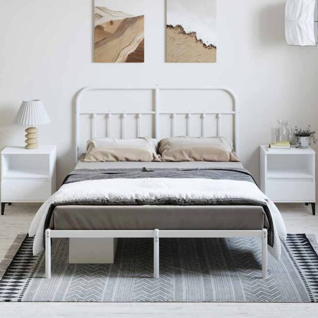 Berkfield Home Metal Bed Frame with Headboard White 150x200 cm King Size - image 1