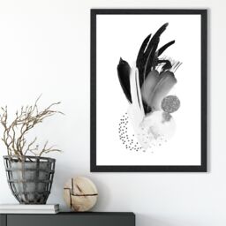 ARTZE Black & White Abstract Watercolour Shapes Framed Print SIZE: A4 with Black Frame - thumbnail 2
