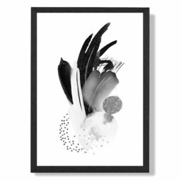 ARTZE Black & White Abstract Watercolour Shapes Framed Print SIZE: A4 with Black Frame - thumbnail 1