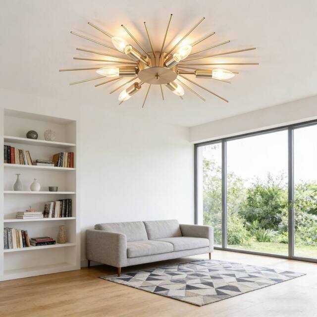 NIVOR 6 Light Sputnik Flush Mount Ceiling Lamp Gold Sleek Chandelier E14 in Metallic Gold - image 1
