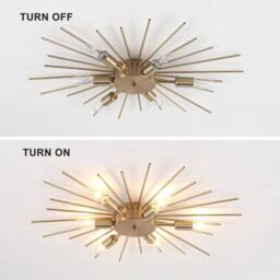 NIVOR 6 Light Sputnik Flush Mount Ceiling Lamp Gold Sleek Chandelier E14 in Metallic Gold - thumbnail 7
