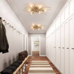 NIVOR 6 Light Sputnik Flush Mount Ceiling Lamp Gold Sleek Chandelier E14 in Metallic Gold - thumbnail 5