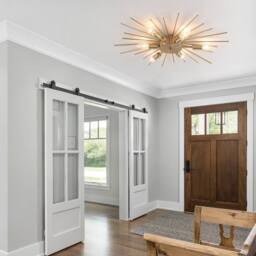 NIVOR 6 Light Sputnik Flush Mount Ceiling Lamp Gold Sleek Chandelier E14 in Metallic Gold - thumbnail 4