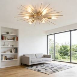 NIVOR 6 Light Sputnik Flush Mount Ceiling Lamp Gold Sleek Chandelier E14 in Metallic Gold - thumbnail 1
